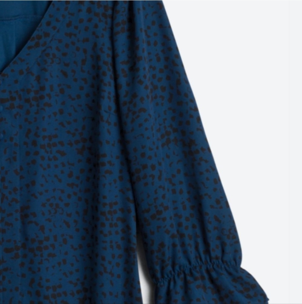 Blue Ruffled Blouse with Puff Sleeves - Picture 2 of 2